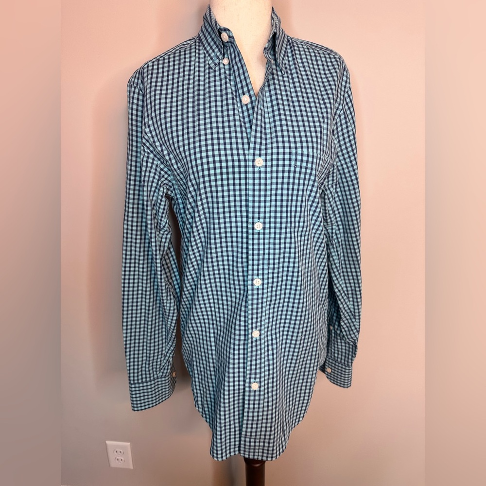 Sz XS J Crew button down shirt teal blue plaid long sleeve pocket